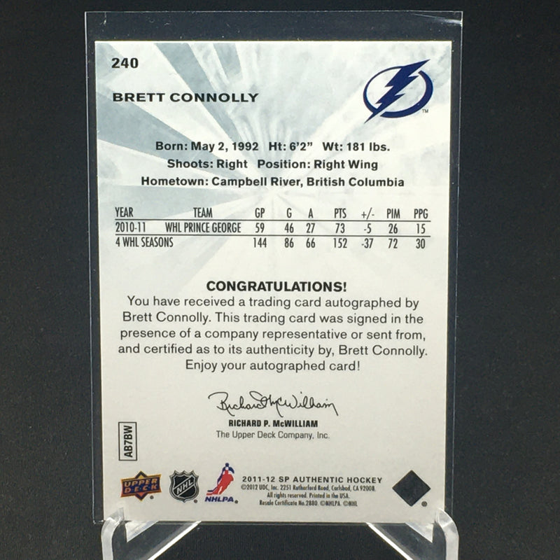 2011 UPPER DECK SP AUTHENTIC - FUTURE WATCH - B. CONNOLLY - #240 - #'D/999 - AUTOGRAPH - RC
