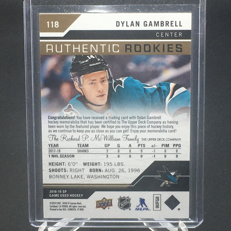 2018 UPPER DECK SP GAME USED - AUTHENTIC ROOKIES - D. GAMBRELL - #118 - #'D/499  - JERSEY - RC