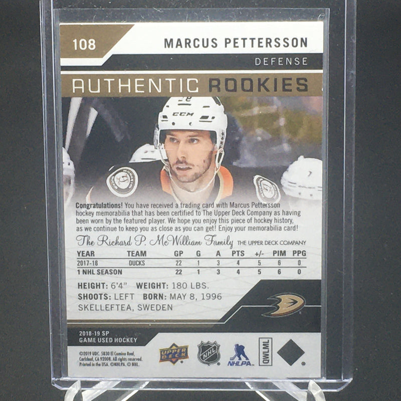 2018 UPPER DECK SP GAME USED - AUTHENTIC ROOKIES - M. PETTERSSON - #108 - #'D/499  - RELIC- RC