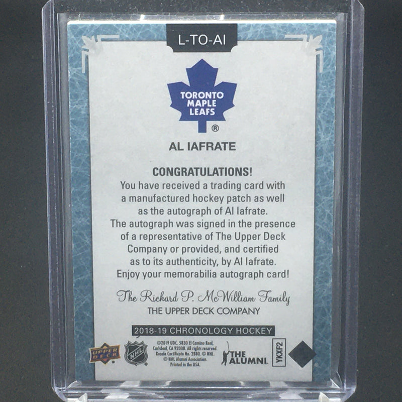 2018 UPPER DECK CHRONOLOGY - LETTERMAN - A. IAFRATE - #L-TO-AI - #'D/20 - RELIC - AUTOGRAPH