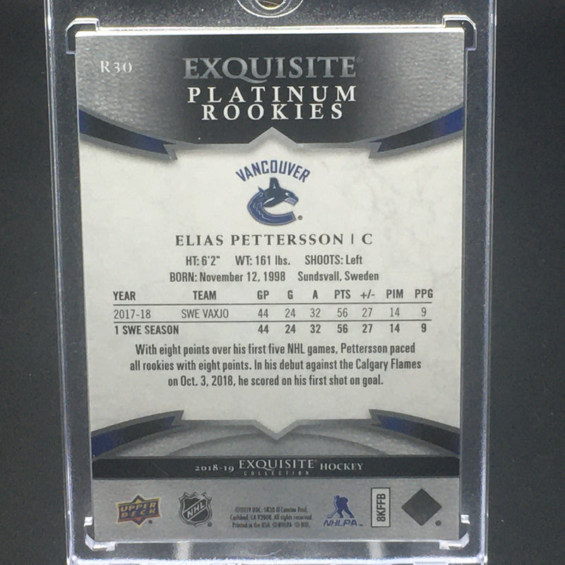 2018 UPPER DECK EXQUISITE - PLATINUM ROOKIES - E. PETTERSSON - #R30 - #'D/199