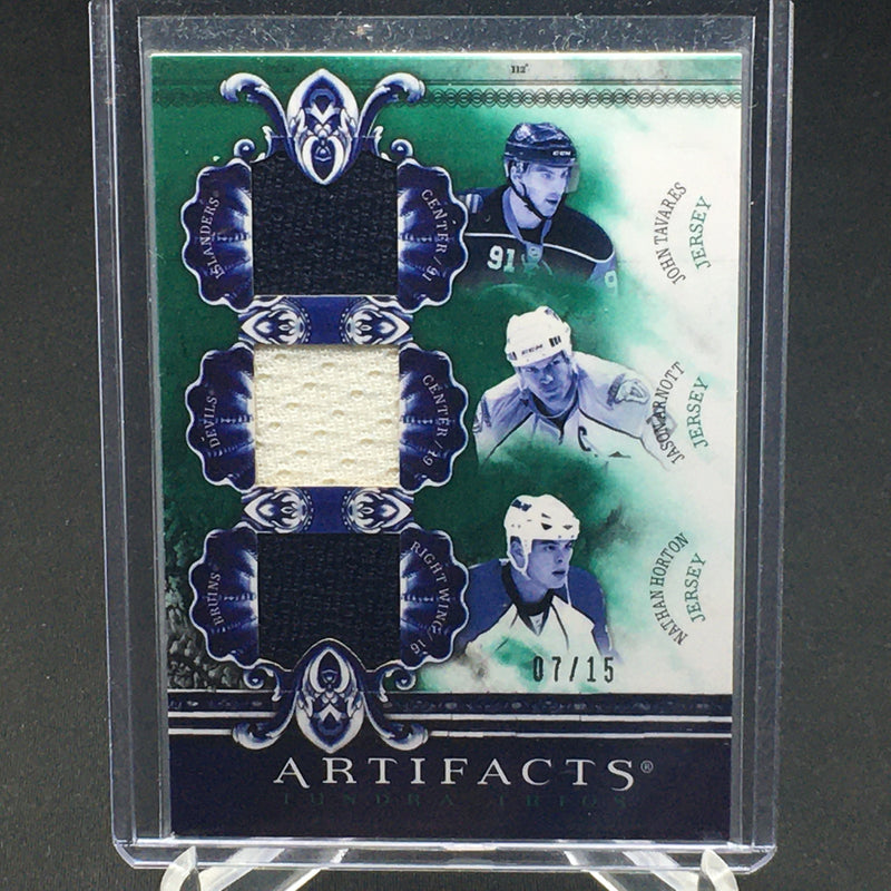 2010 UPPER DECK ARTIFACTS - TUNDRA TRIOS - J. TAVARES/ J. ARNOTT/ N. HORTON - #TT3-OSH - #'D/15 - TRIPLE JERSEY RELIC