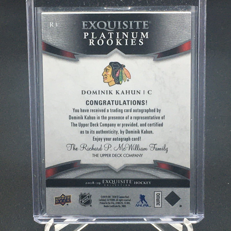 2018 UPPER DECK EXQUISITE - PLATINUM ROOKIES - D. KAHUN - #R3 - #'D/199 - AUTOGRAPH - RC