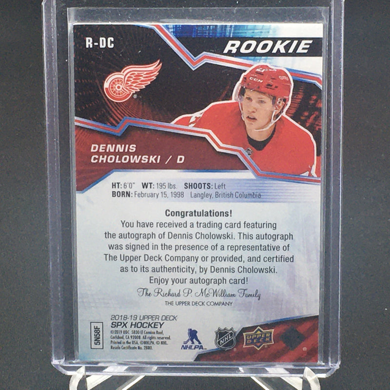 2018 UPPER DECK SPX ROOKIE - D. CHOLOWSKI - #R-DC - #'D/249 - AUTOGRAPH - RC