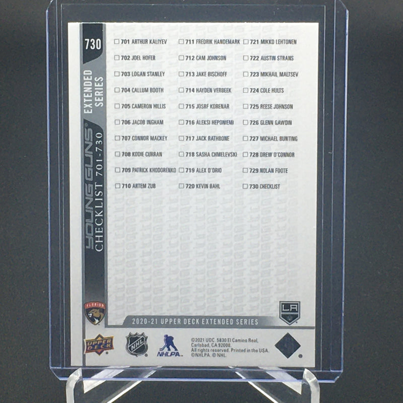 2020 UPPER DECK EXTENDED SERIES - YOUNG GUNS CHECKLIST - A. HEPONIEMI/ A. KALIYEV -