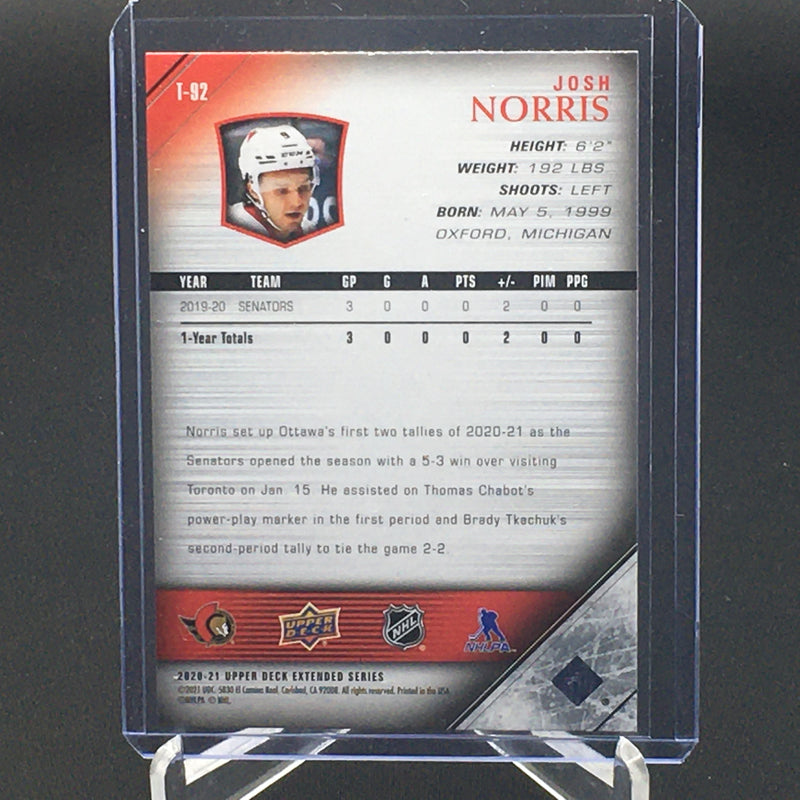 2020 UPPER DECK EXTENDED SERIES - TRIBUTE - YOUNG GUNS - J. NORRIS -