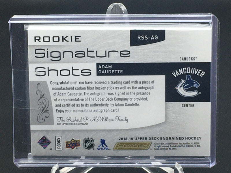 2018 UPPER DECK ENGRAINED - ROOKIE SIGNATURE SHOTS - A. GAUDETTE - #RSS-AG - #'D/249 - RELIC - AUTOGRAPH - RC