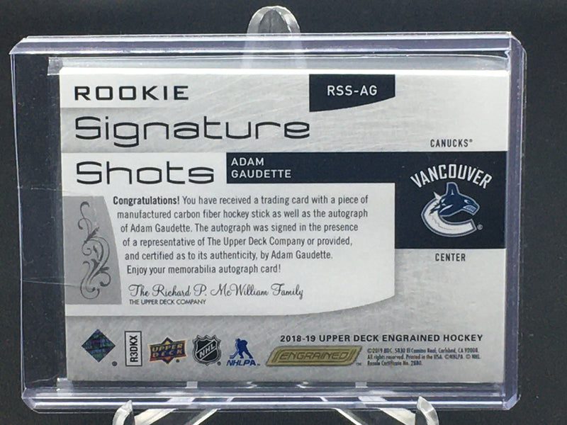 2018 UPPER DECK ENGRAINED - ROOKIE SIGNATURE SHOTS - A. GAUDETTE - #RSS-AG - #'D/249 - RELIC - AUTOGRAPH - RC