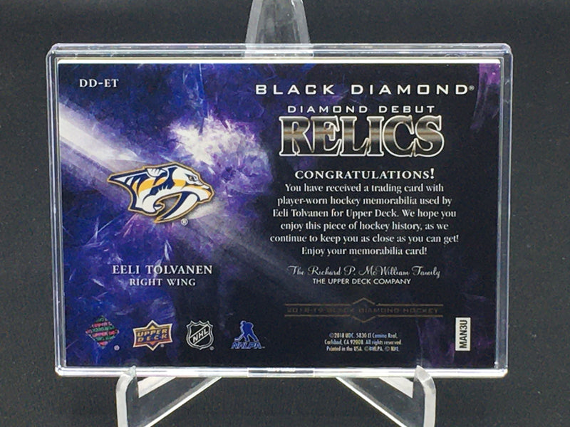2018 UPPER DECK BLACK DIAMOND - DIAMOND DEBUT RELICS - E. TOLVANEN - #DD-ET - #'D/99 - PATCH