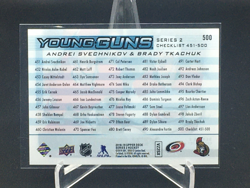 2018 UPPER DECK SERIES TWO - YOUNG GUNS CHECKLIST - A. SVECHNIKOV/ B. TKACHUK -