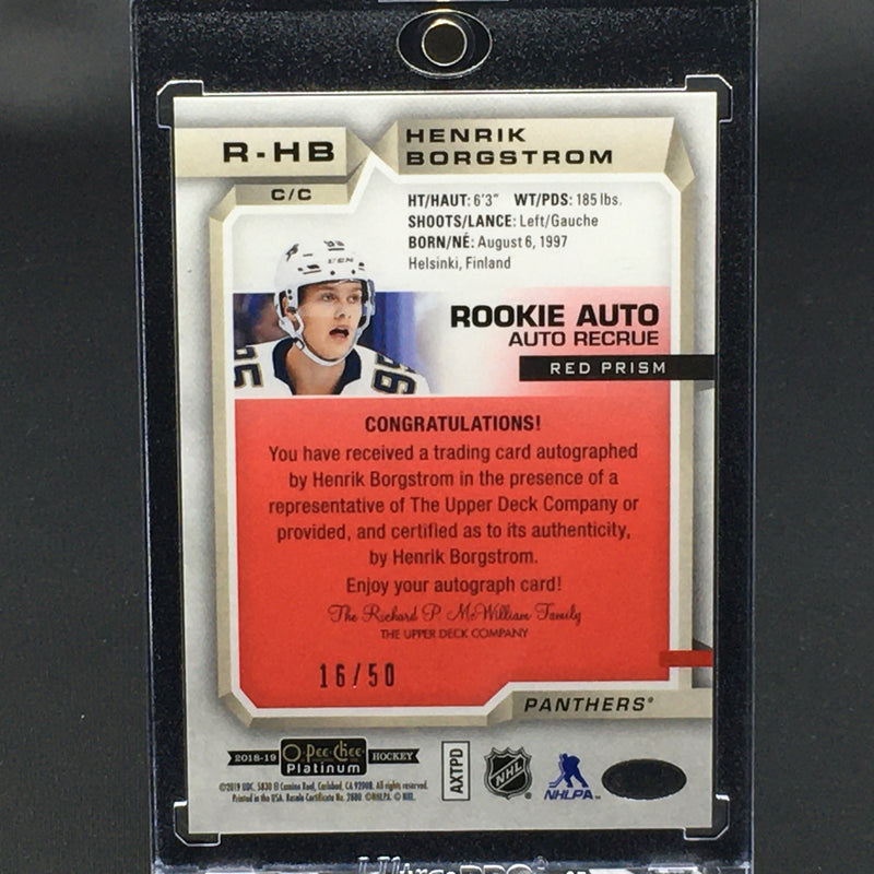 2018 UPPER DECK O-PEE-CHEE PLATINUM - RED PRISM - ROOKIE AUTO - H. BORGSTROM - #R-HB - #'D/50 - AUTOGRAPH - RC