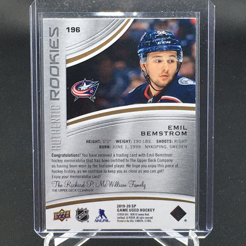 2019 UPPER DECK SP GAME USED - AUTHENTIC ROOKIES - E. BEMSTROM - #196 - #'D/599  - JERSEY - RC