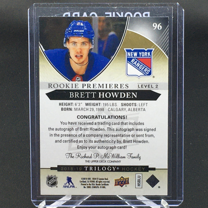 2018 UPPER DECK TRILOGY - ROOKIE PREMIERES - B. HOWDEN - #96 - #'D/399 - AUTOGRAPH - RC