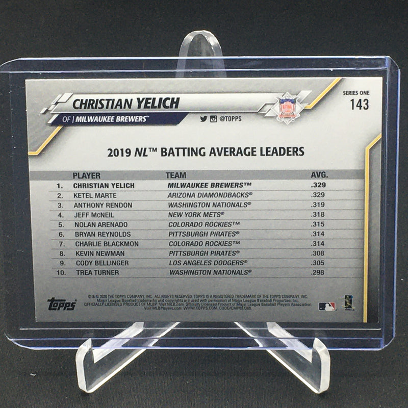2020 TOPPS SERIES ONE - GOLD FOIL - LEAGUE LEADERS C. YELICH -