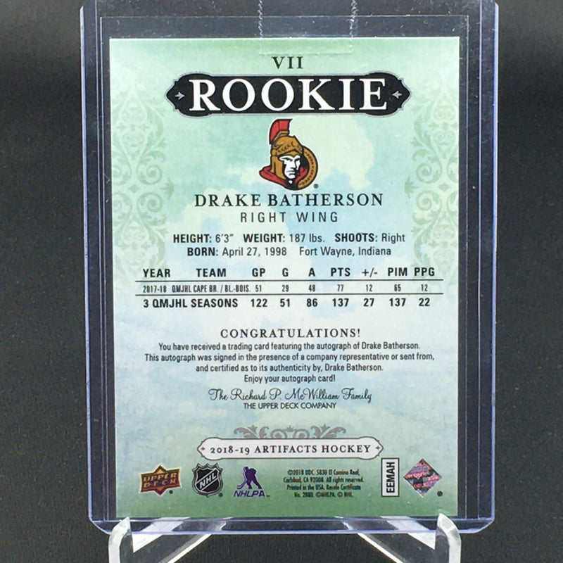 2018 UPPER DECK ARTIFACTS - ROOKIE - D. BATHERSON - #VII - #'D/175 - AUTOGRAPH - RC