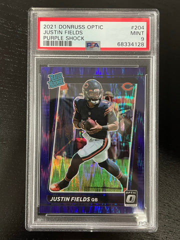 2021 PANINI DONRUSS OPTIC - PURPLE SHOCK - RATED ROOKIE - J. FIELDS - #204 - PSA 9 - RC