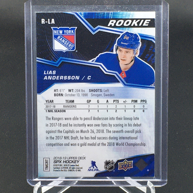 2018 UPPER DECK SPX HOCKEY - ROOKIE - L. ANDERSSON - #R-LA - #'D/349 - RC