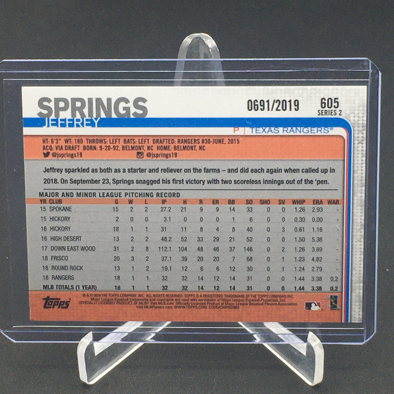 2019  TOPPS SERIES TWO - GOLD PARALLEL - J. SPRINGS - #605 - #'D/2019 - RC
