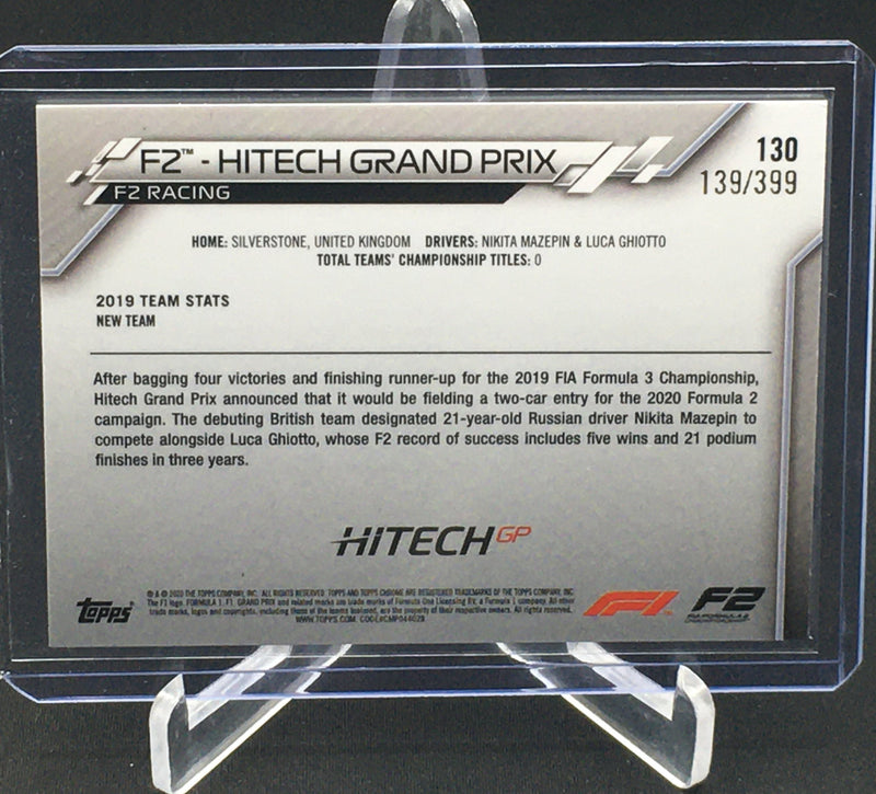 2020 TOPPS CHROME F1 - PURPLE REFRACTOR - TEAM LOGO - HITECH GRAND PRIX - #130 - #'D/399