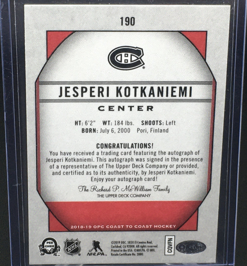 2018 UPPER DECK O-PEE-CHEE - COAST TO COAST -  HOCKEY AUTOGRAPHS - J. KOTKANIEMI -