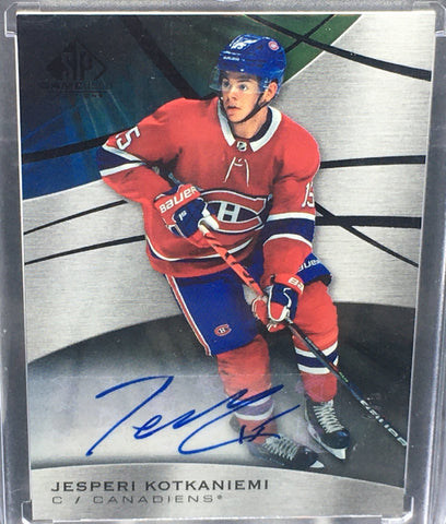 2019 UPPER DECK SP GAME USED HOCKEY - J. KOTKANIEMI - #2 - #'D/5 - AUTOGRAPH