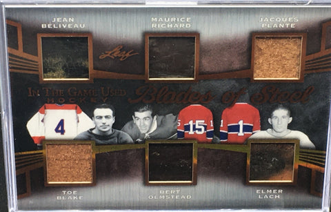 2019 LEAF IN THE GAME USED - BLADES OF STEEL - J. BELIVEAU / T. BLAKE / M. RICHARD / B. OLMSTEAD / J. PLANTE / E. LACH - BS6-07 - #'D/4