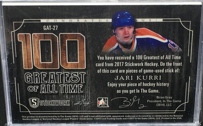 2017 LEAF IN THE GAME - STICKWORK - GREATEST OF ALL TIME - J. KURRI - #GAT-27 - #'D/25