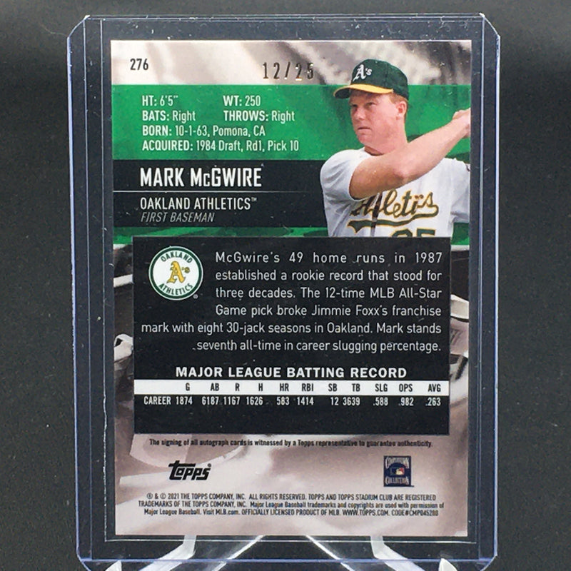 2021 TOPPS STADIUM CHROME - M. MCGWIRE - #276 - #'D/25 - AUTO