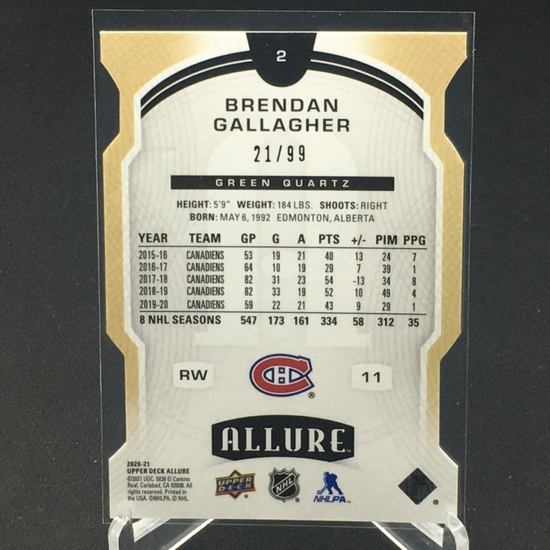 2020 UPPER DECK ALLURE - GREEN QUARTZ - B. GALLAGHER - #2 - #'D/99