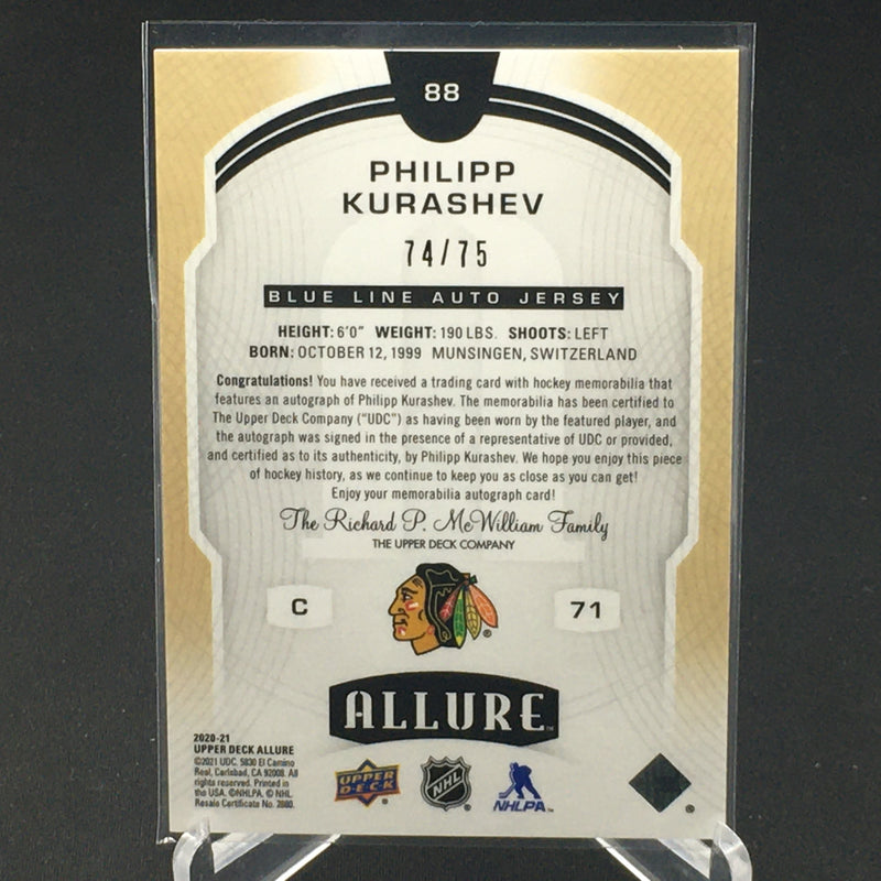 2020 UPPER DECK ALLURE - BLUE LINE AUTO JERSEY - P. KURASHEV - #88 - #'D/75 - AUTOGRAPH - RC