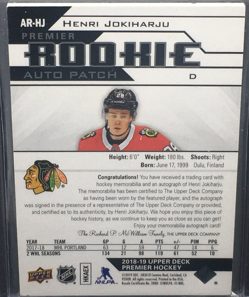 2018 UPPER DECK PREMIER - ROOKIE - H. JOKIHARJU - #AR-HJ - #'D/249 - RPA