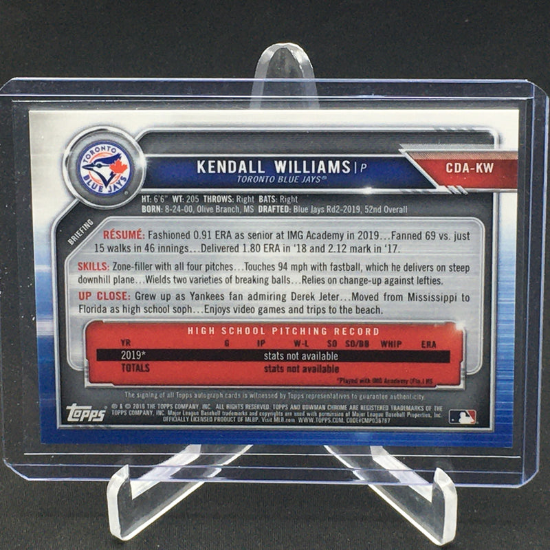 2019 TOPPS BOWMAN CHROME - PURPLE - 1ST BOWMAN - K. WILLIAMS - #CDA-KW - #'D/250 - AUTOGRAPH