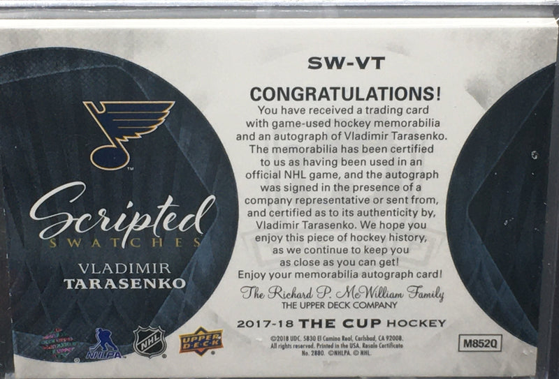 2017 UPPER DECK THE CUP - SCRIPTED SWATCHES - V. TARASENKO - #SW-VT - #'D/35 - AUTOGRAPH