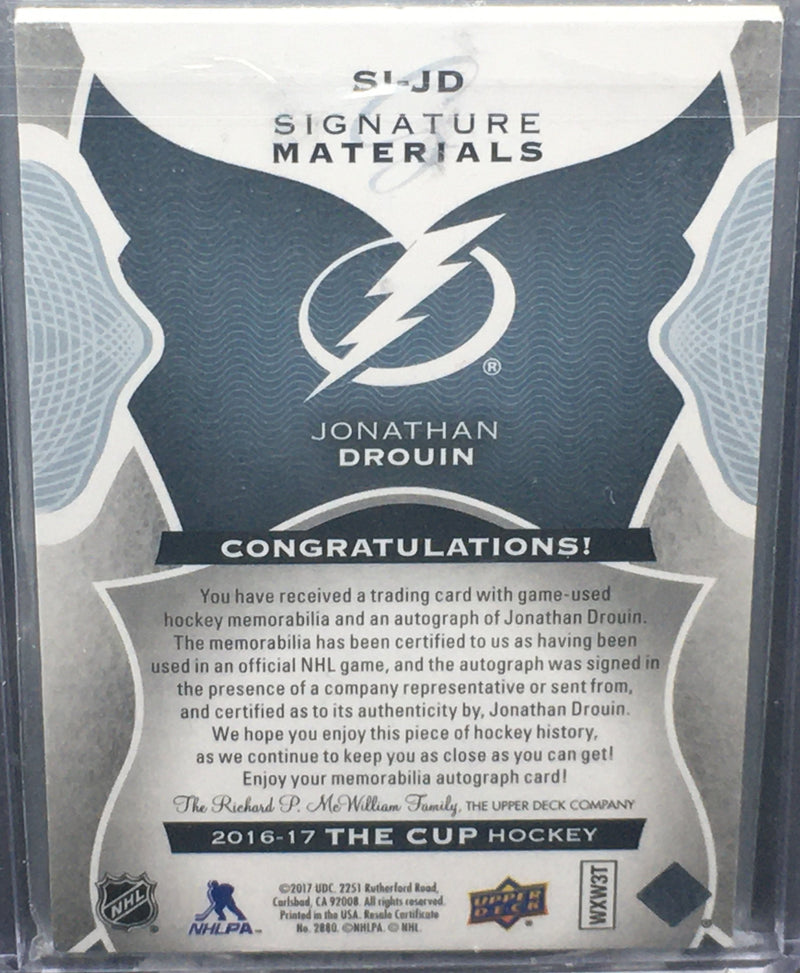 2016 UPPER DECK THE CUP - SIGNATURE MATERIALS - J. DROUIN - #SI-JD - #'D/99 - AUOTOGRAPH PATCH