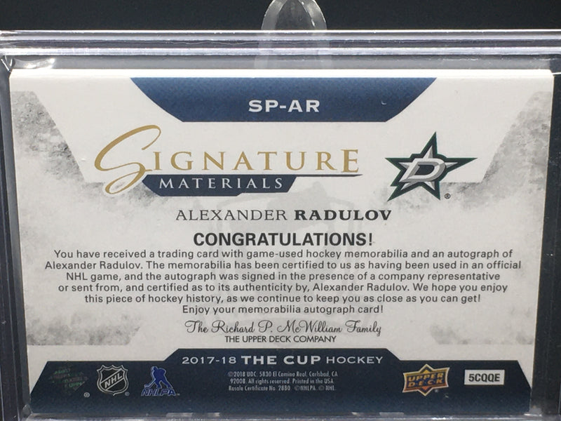 2017 UPPER DECK THE CUP - SIGNATURE MATERIALS - A. RADULOV - #SP-AR - #'D/99 - AUTOGRAPH PATCH