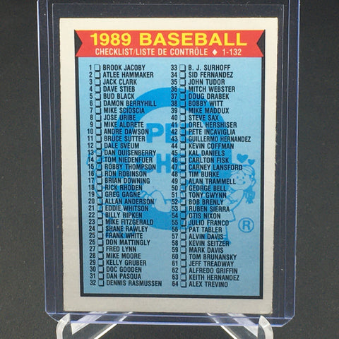 1989 O-PEE-CHEE - BASEBALL CHECKLIST - #1 - #242