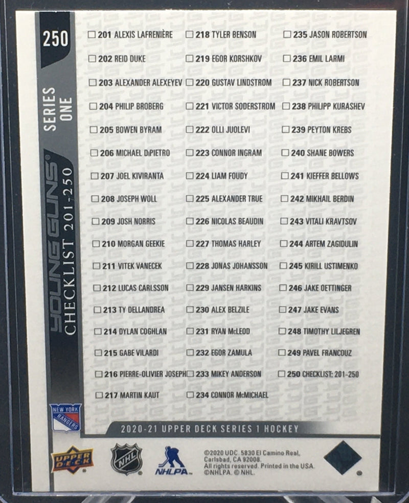 2020 UPPER DECK SERIES ONE - YOUNG GUNS CHECKLIST - A. LAFRENIERE / V. KRAVTSOV -