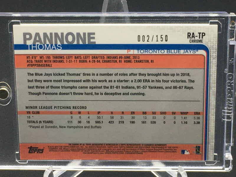 2019 TOPPS CHROME - BLUE WAVE REFRACTOR - T. PANNONE - #RA-TP - #'D/150 - AUTOGRAPH - RC