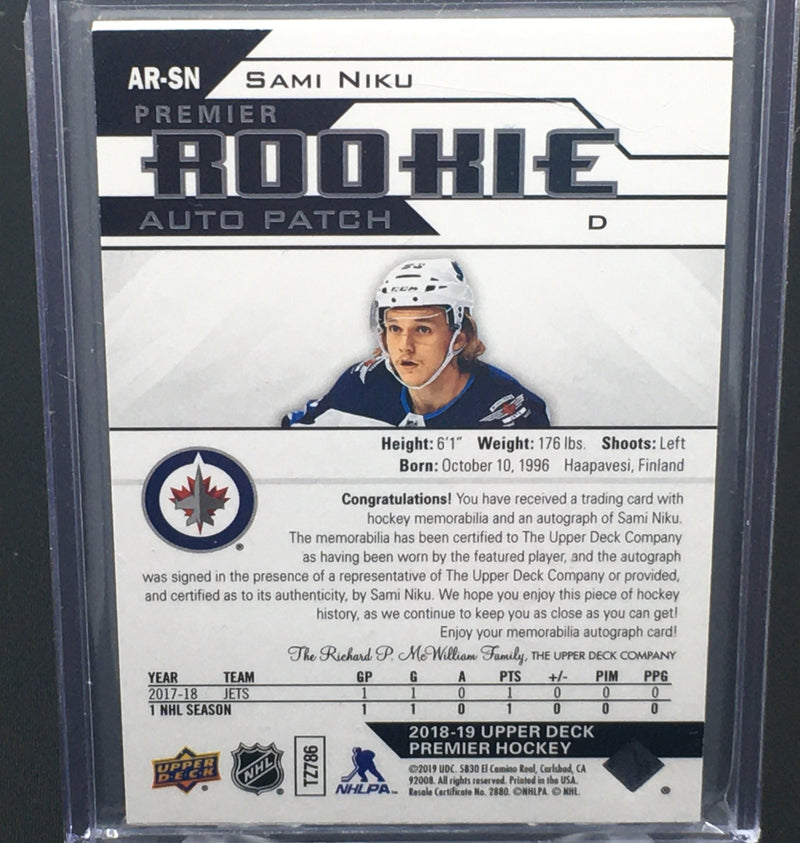 2018 UPPER DECK PREMIERE - ROOKIE AUTO PATCH - S. NIKU - #AR-SN - #'D/249 - RPA