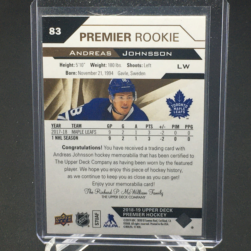 2018 UPPER DECK PREMIER - PREMIER ROOKIE - A. JOHNSSON -