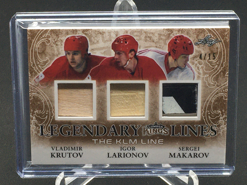 2016 LEAF LUMBER KINGS - LEGENDARY LINES - V. KRUTOV/ I. LARIONOV/ S. MAKAROV - #LL-08 - #'D/15 - TRIPLE STICK RELIC