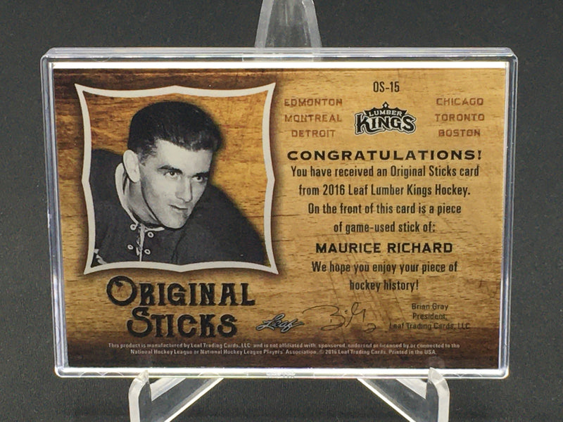 2016 LEAF LUMBER KINGS - ORIGINAL STICKS - M. RICHARD - #OS-15 - #'D/12 - STICK RELIC