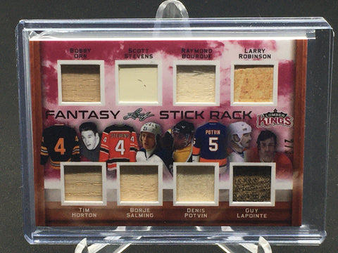 2016 LEAF LUMBER KINGS - FANTASY STICK RACK - B. ORR/ S. STEVENS/ R. BOURQUE/ L. ROBINSON/ T. HORTON/ B. SALMING/ D. POTVIN/ G. LAPOINT - #FS-09 - #'D/3 - 8X STICK RELIC