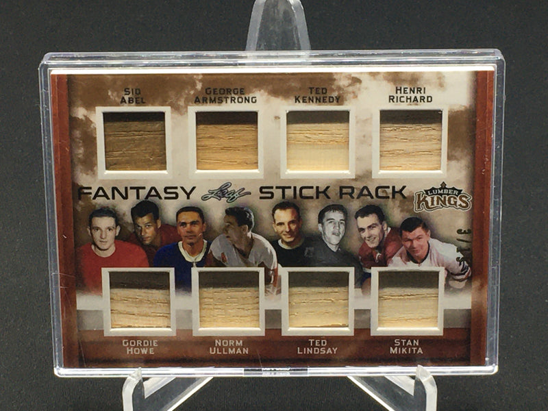2016 LEAF LUMBER KINGS - FANTASY STICK RACK - S. ABEL/G. ARMOSTRONG/T. KENNEDY/ H. RICHARD/ G. HOWE/ N. ULLMAN/ T. LINDSAY/ S. MIKITA - #FS-02 - #'D/15 - 8X STICK RELIC
