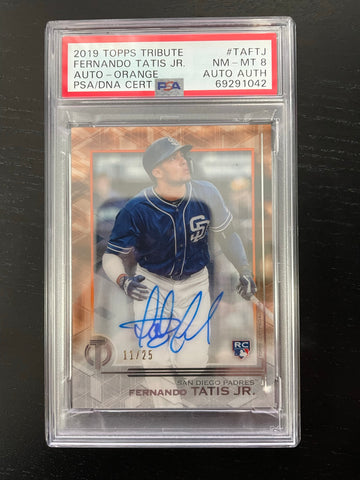 2019 TOPS TRIBUTE - ORANGE REFRACTOR - F. TATIS JR. - #TATFJ - #'D/25 - AUTOGRAPH - PSA 8 - RC***