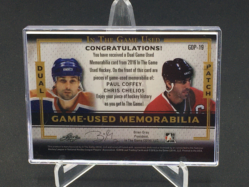 2016 LEAF IN THE GAME USED - DUAL GAME-USED MEMORABILIA - P. COFFEY/ C. CHELIOS - #GDP-19 - #'D/9 - DUAL RELIC