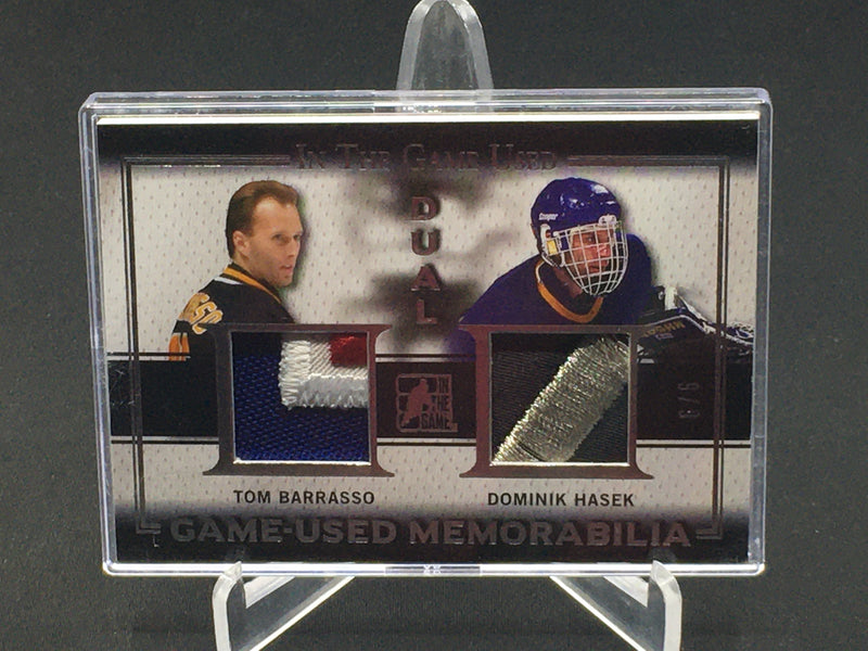 2016 LEAF IN THE GAME USED - DUAL GAME-USED MEMORABILIA - T. BARRASSO/ D. HASEK - #GDP-12 - #'D/9 - DUAL RELIC