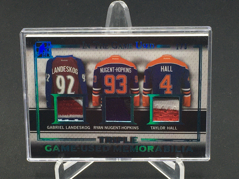 2016 LEAF IN THE GAME USED - TRIPLE GAME-USED MEMORABILIA - G. LANDESKOG/ R. NUGENT-HOPKINS/ T. HALL - #GTP-09 - #'D/3 - TRIPLE RELIC