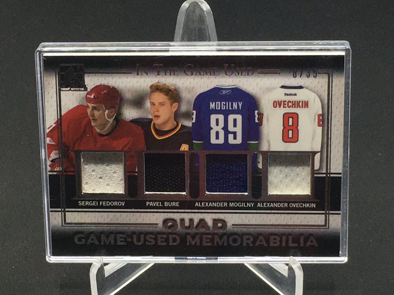2016 LEAF IN THE GAME USED - QUAD GAME-USED MEMORABILIA - S. FEDOROV/ P. BURE/ A. MOGILNY/ A. OVECHKIN - #GQ-03 - #'D/35 - QUAD RELIC