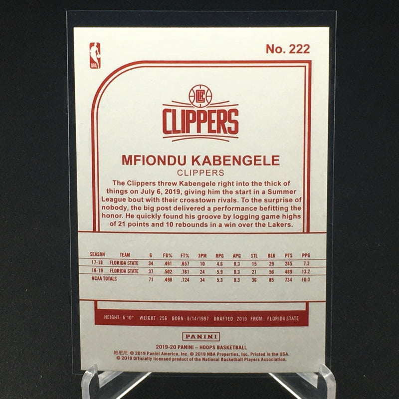 2019 PANINI HOOPS - RED BACK - M. KABANGELE -
